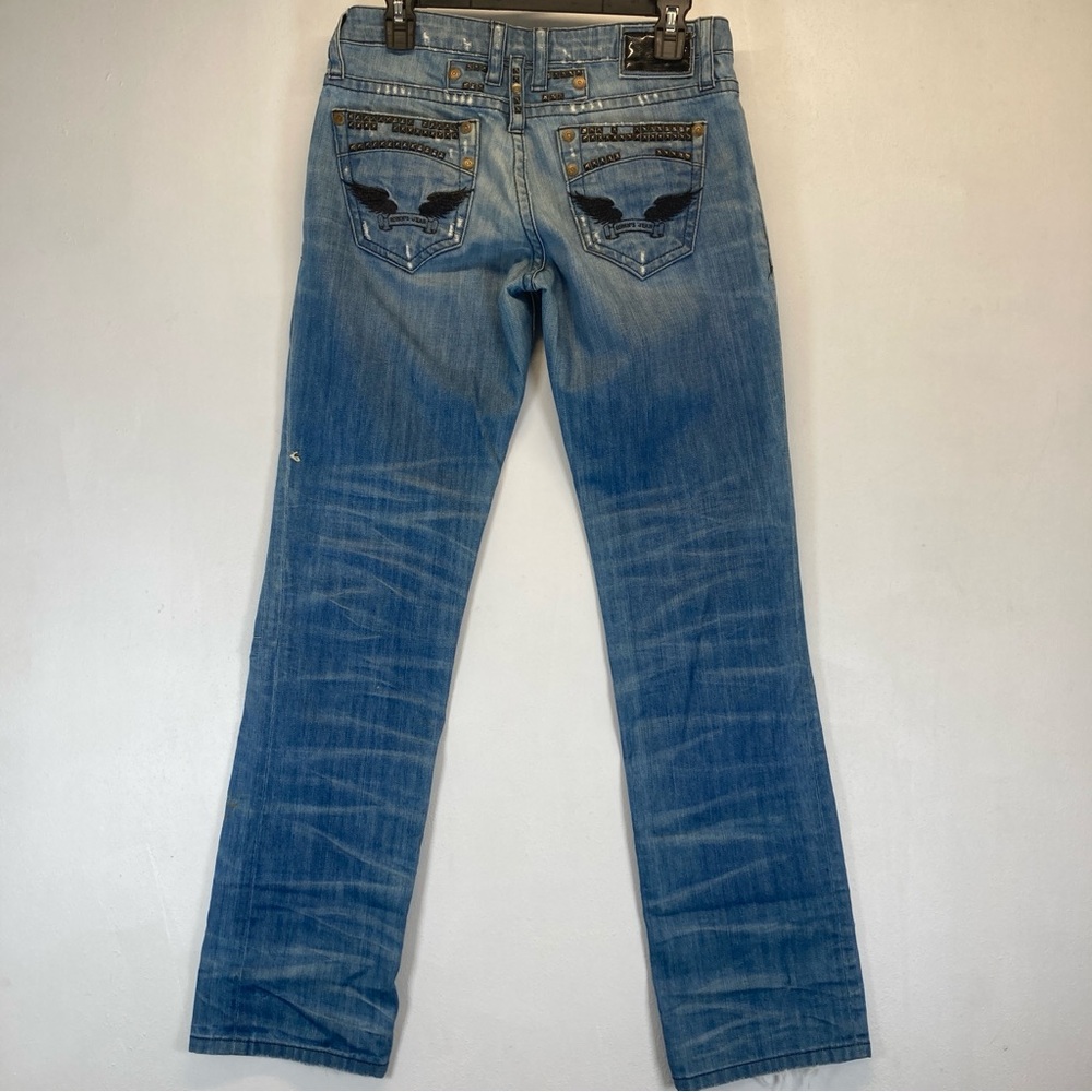 Robin's Boyfriend Jean Light Blue Distressed Straight Leg Jeans Size 26 Studded - Picture 2 of 16